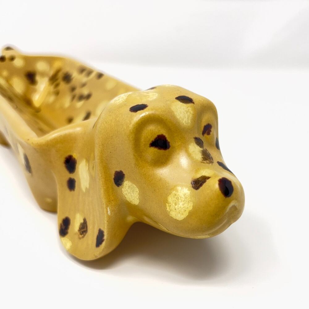 Vtg Dachshund Wiener Dog Serving Cracker Candy Dish Ceramic Bar Sponge Speckled - Picture 5 of 10